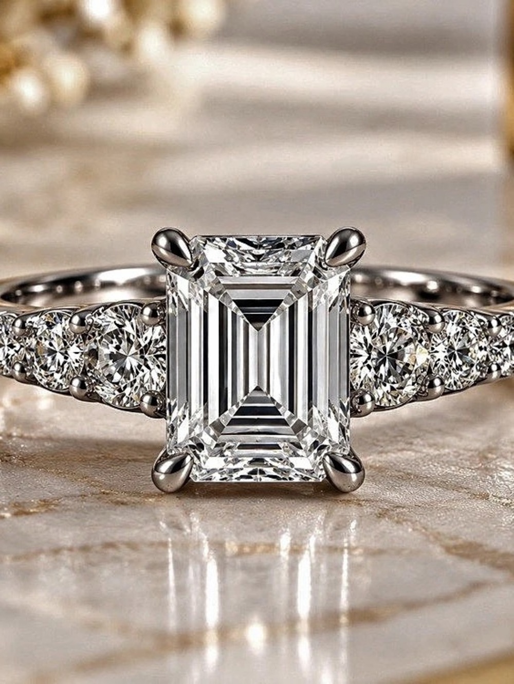 White Gold Filled Emerald Cut CZ Engagement/Wedding Statement Ring. Size 8